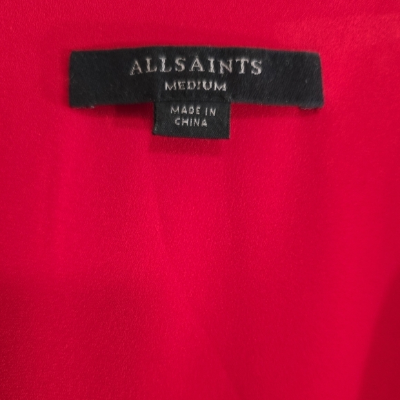 All Saints Red Heart Print Mini Wrap Dress Medium Long Ruched Sleeves - Picture 9 of 10